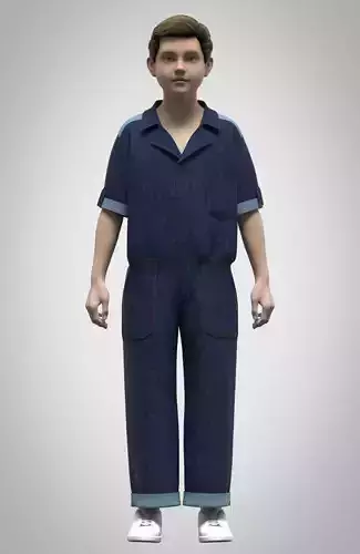kid boys boiler suit 3d Rigged model  Low-poly 3D model