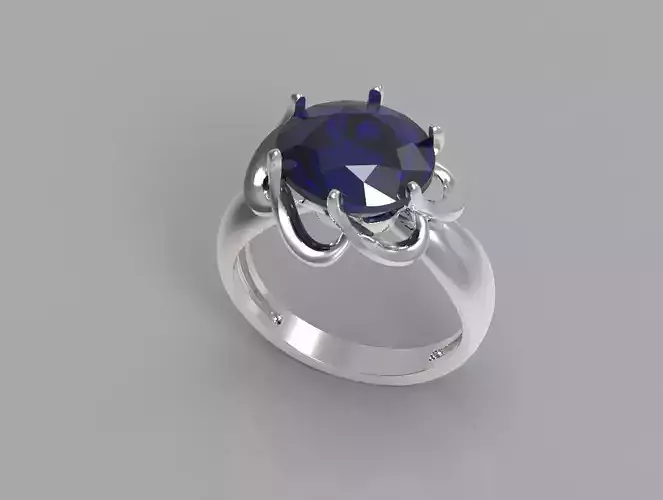 Silver Ring with Deep Blue Gemstone 3D Model oval stone 10x12
