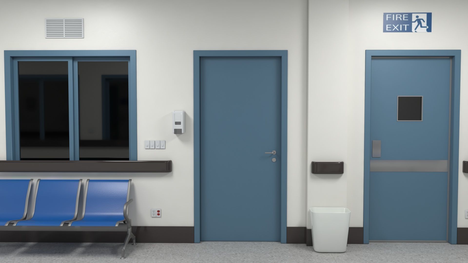 Modular Hospital Corridor Kit Low-poly 3D model_6