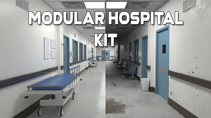 Modular Hospital Corridor Low-poly 3D model