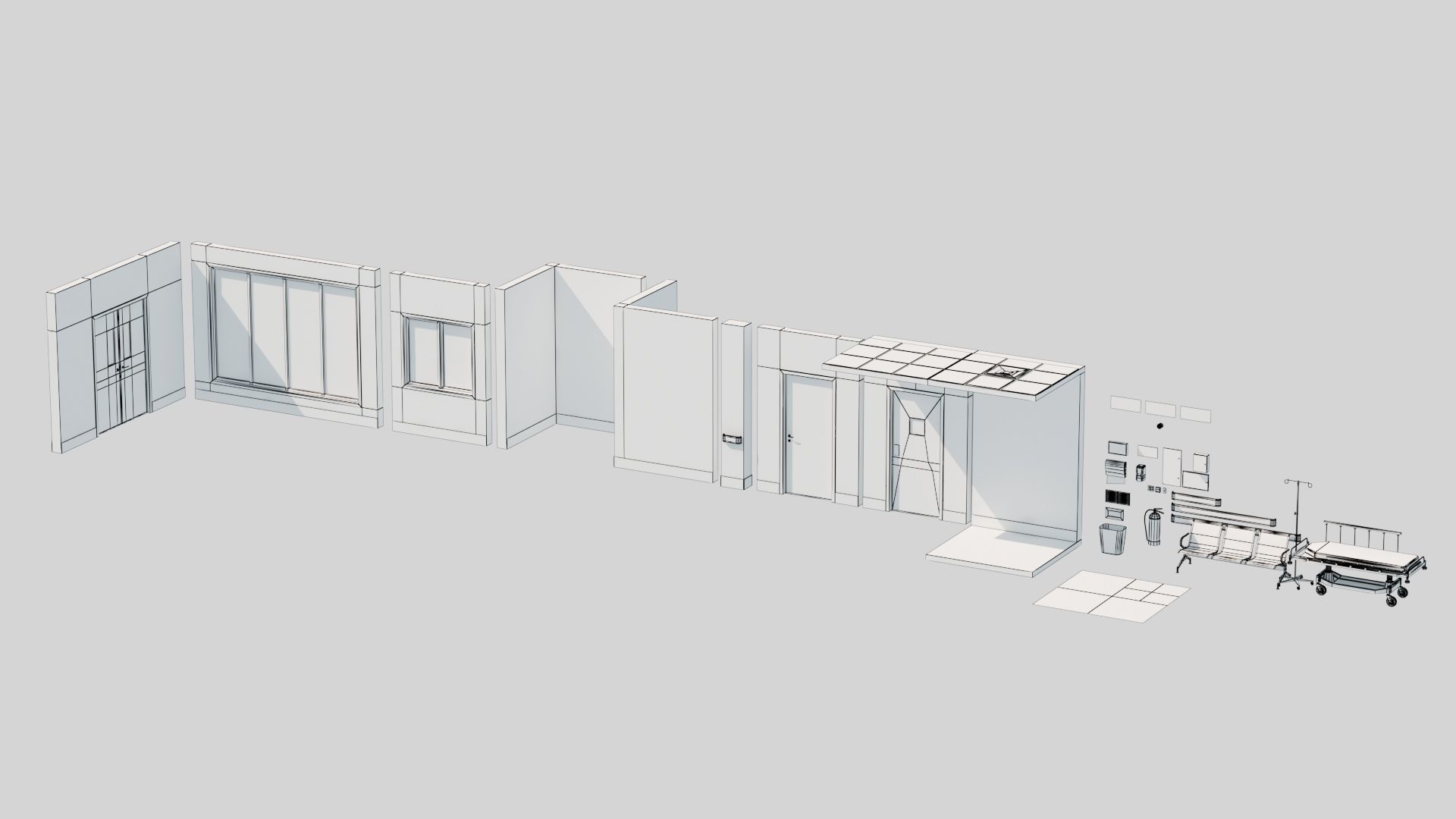 Modular Hospital Corridor Kit Low-poly 3D model_21