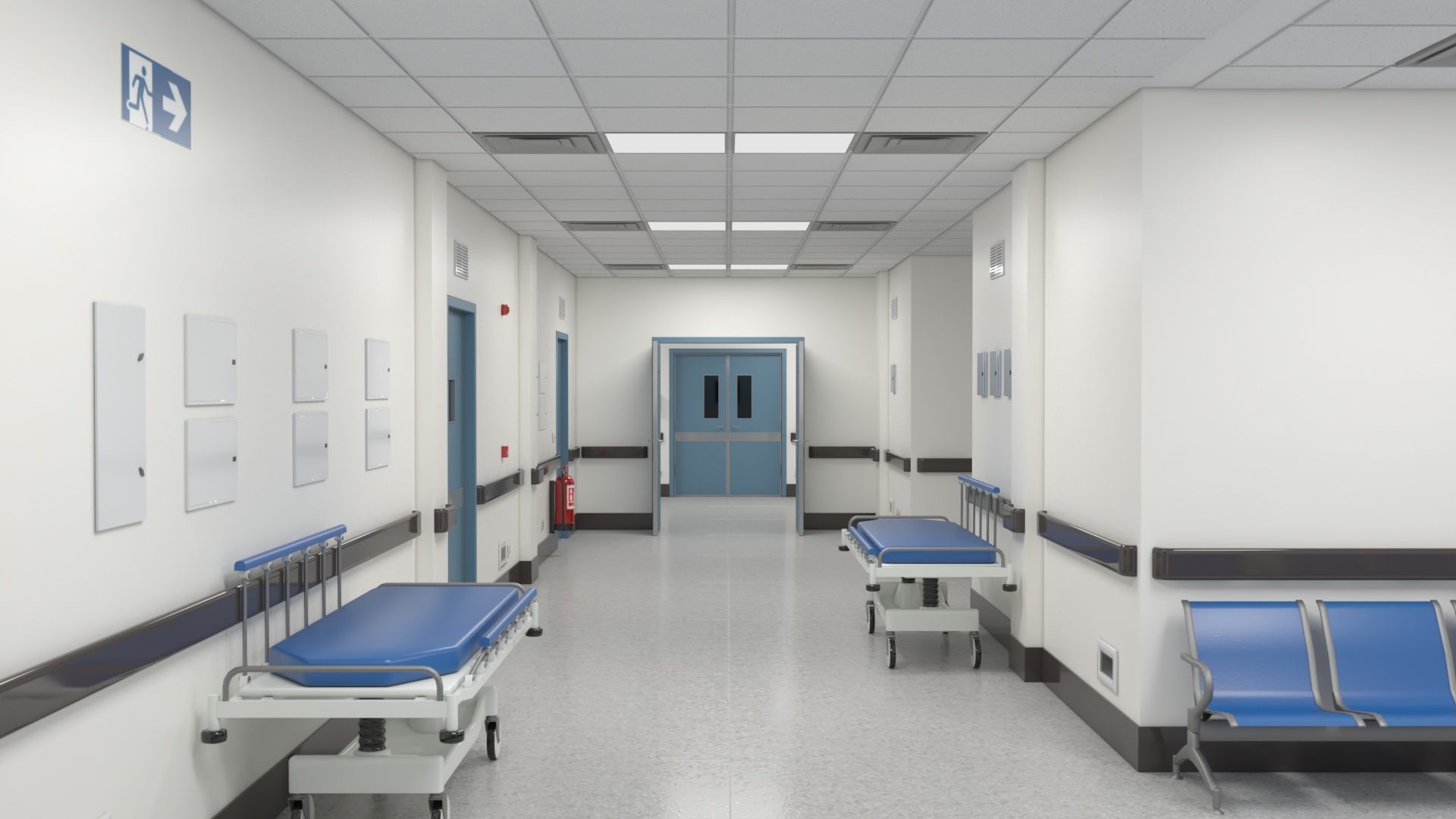 Modular Hospital Corridor Kit Low-poly 3D model_12