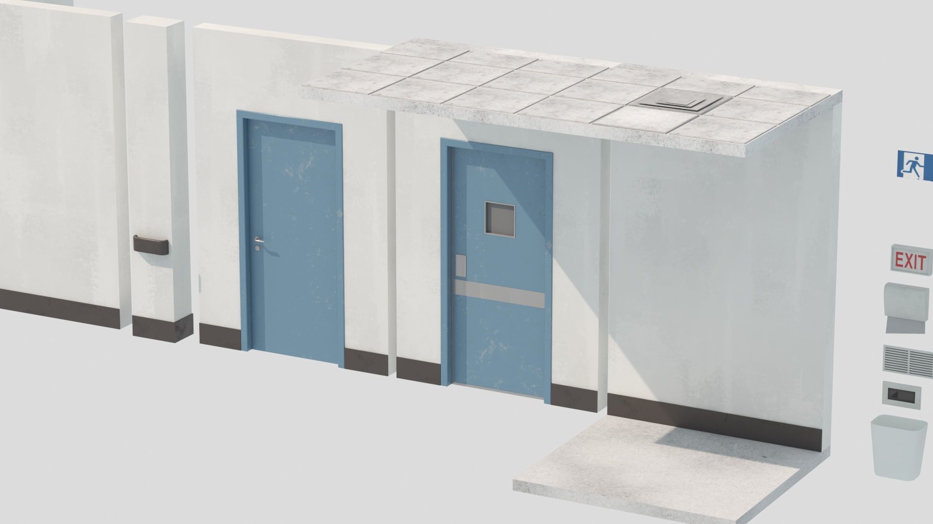 Modular Hospital Corridor Kit Low-poly 3D model_19