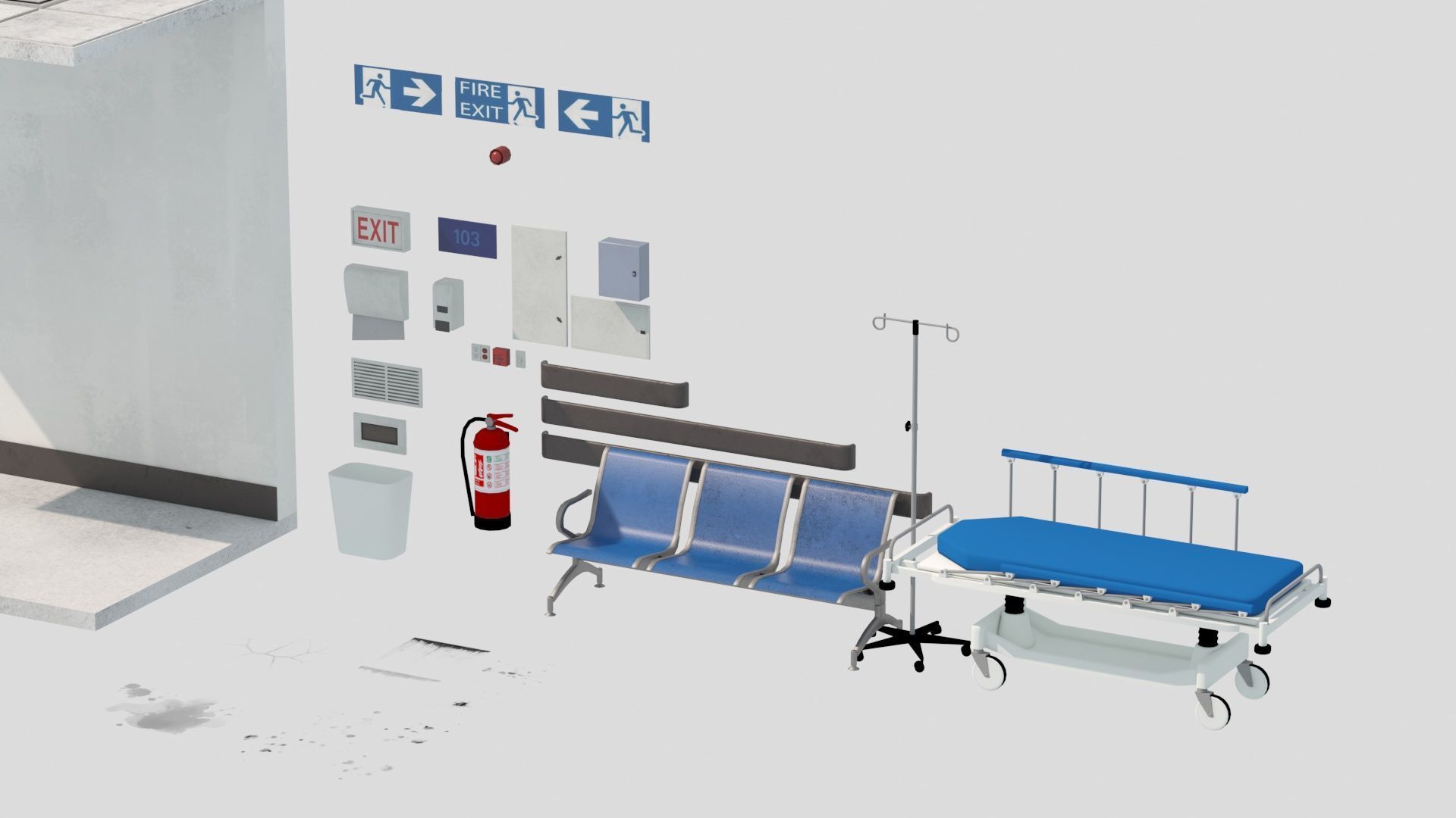 Modular Hospital Corridor Kit Low-poly 3D model_18