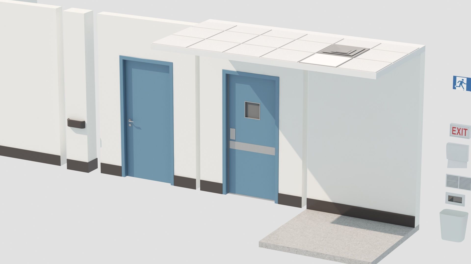 Modular Hospital Corridor Kit Low-poly 3D model_17