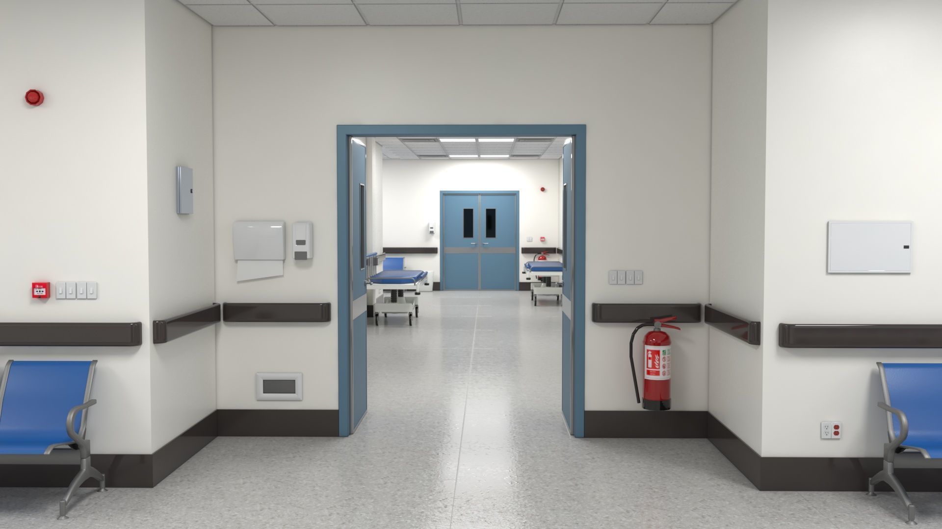 Modular Hospital Corridor Kit Low-poly 3D model_8