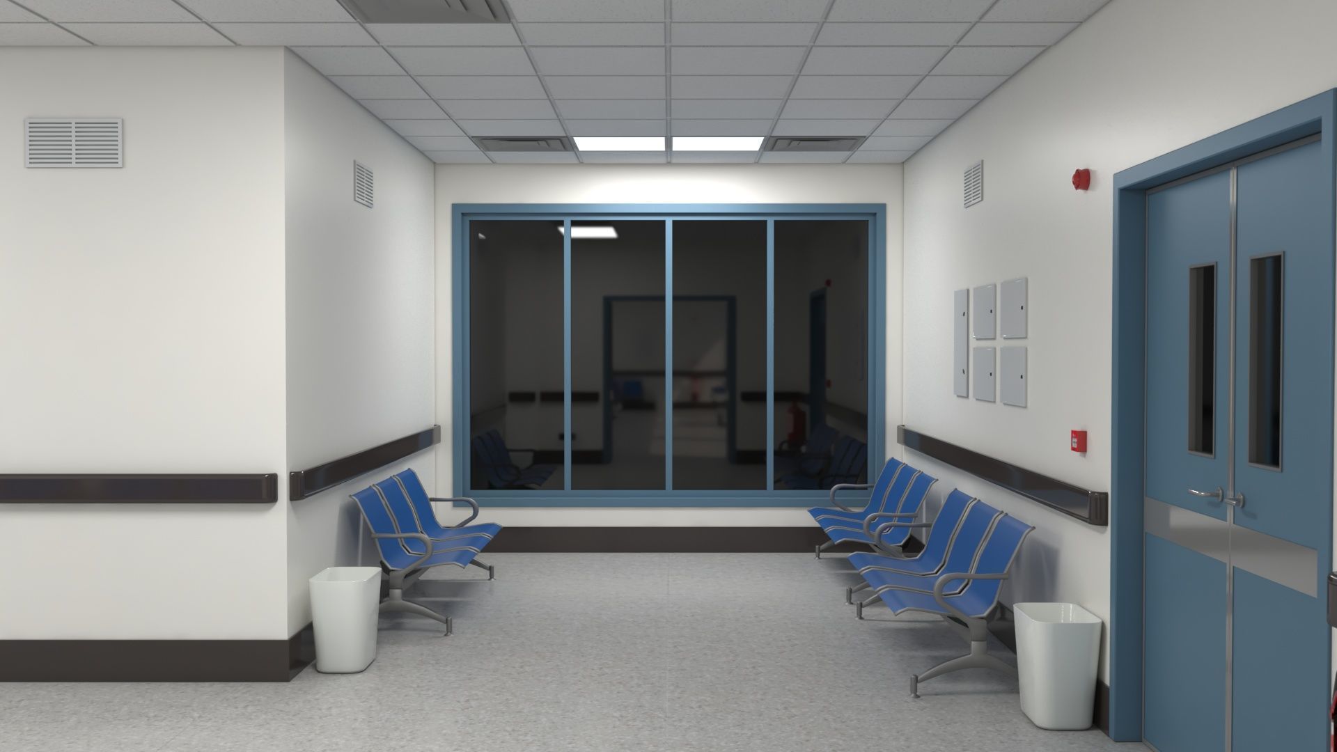 Modular Hospital Corridor Kit Low-poly 3D model_10