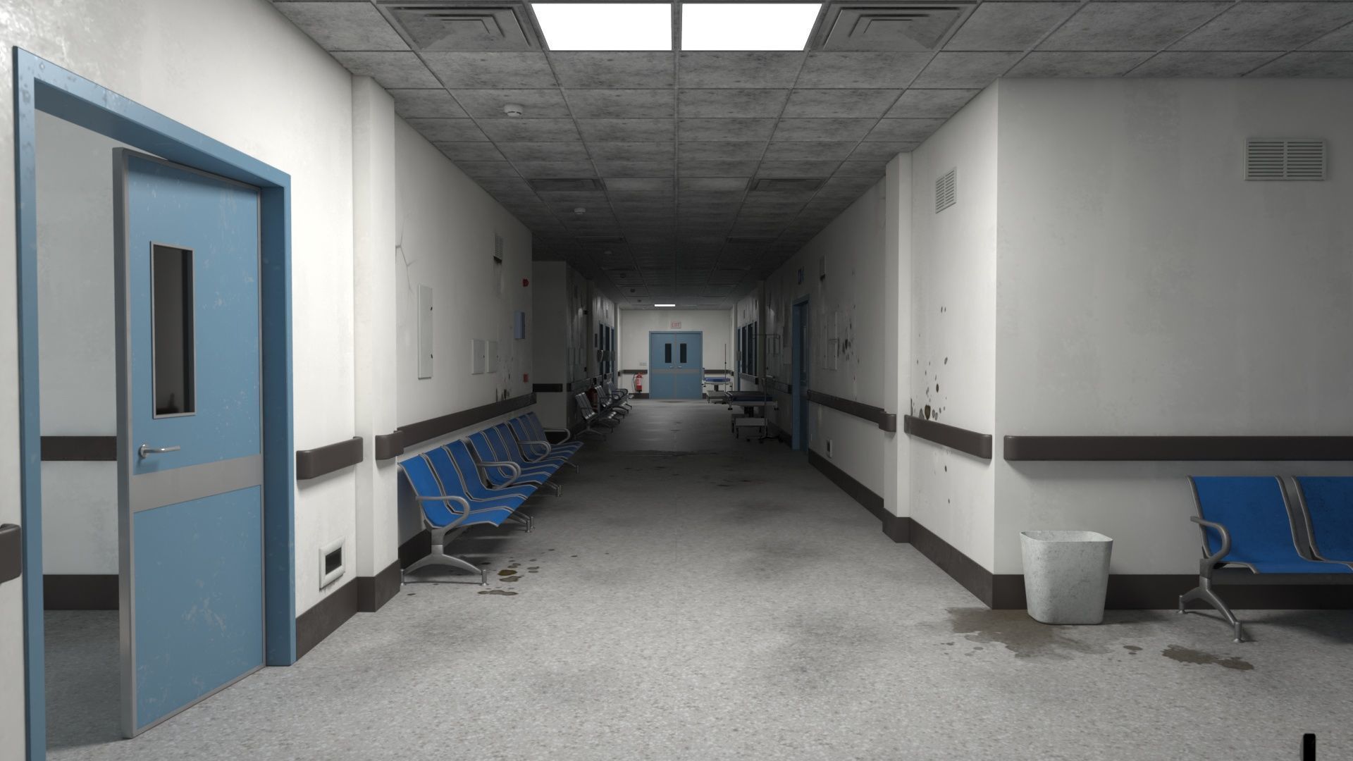 Modular Hospital Corridor Kit Low-poly 3D model_5