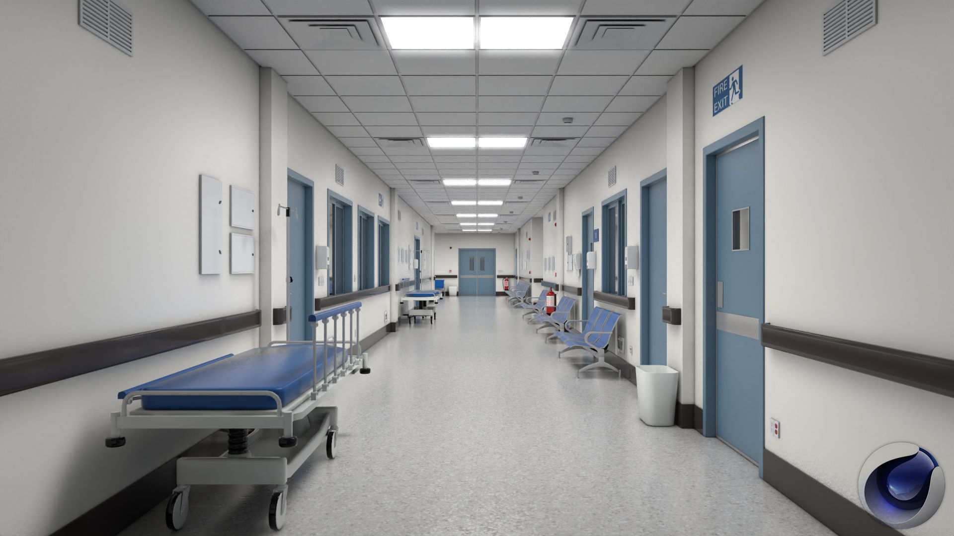 Modular Hospital Corridor Kit Low-poly 3D model_2