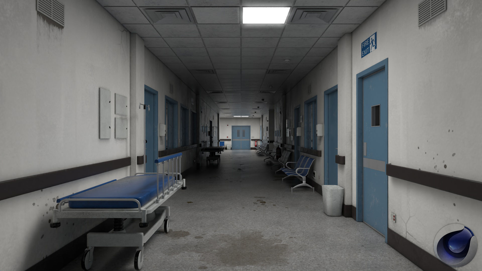 Modular Hospital Corridor Kit Low-poly 3D model_3