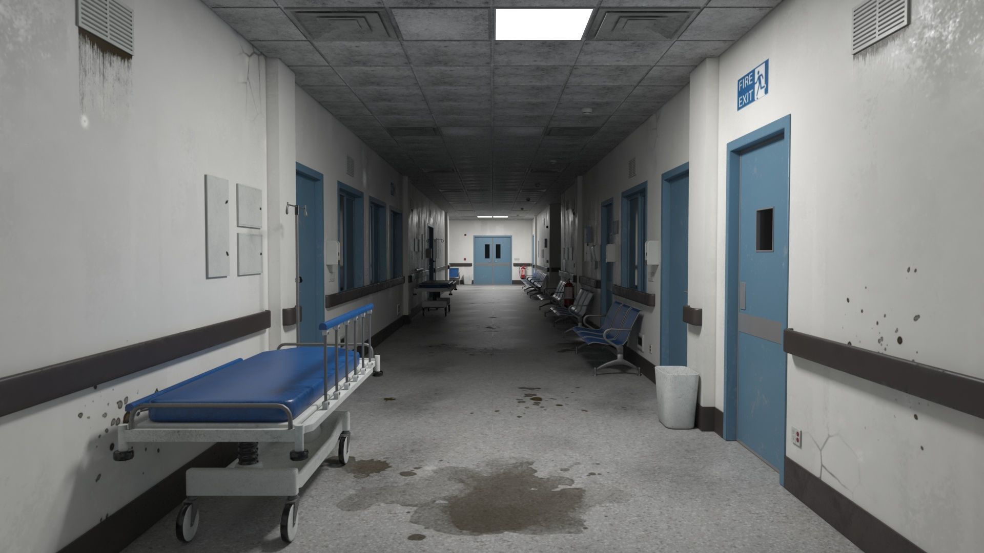 Modular Hospital Corridor Kit Low-poly 3D model_4