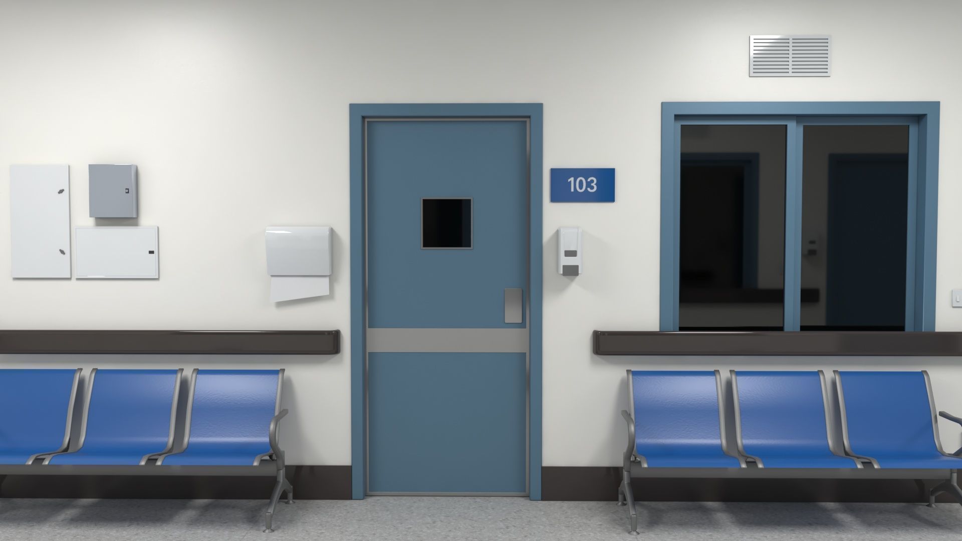 Modular Hospital Corridor Kit Low-poly 3D model_7