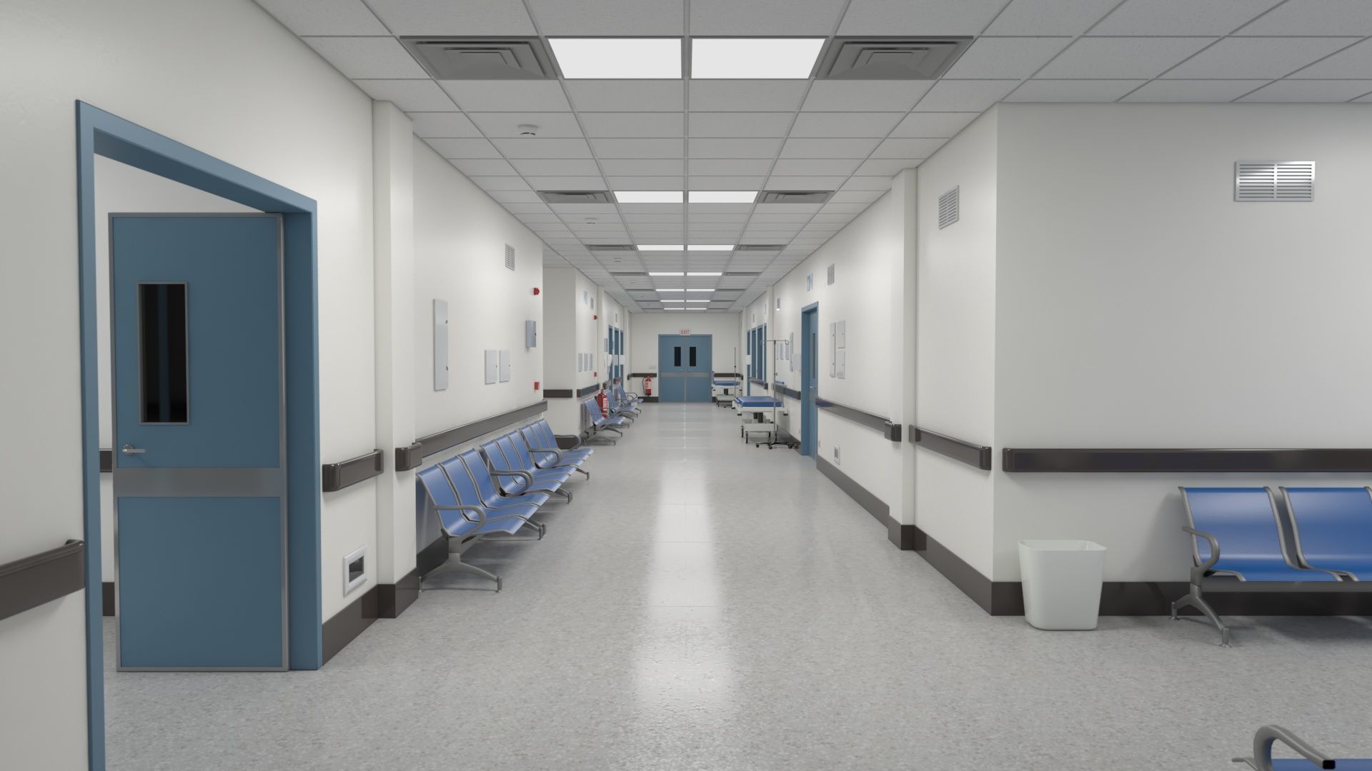 Modular Hospital Corridor Kit Low-poly 3D model_13