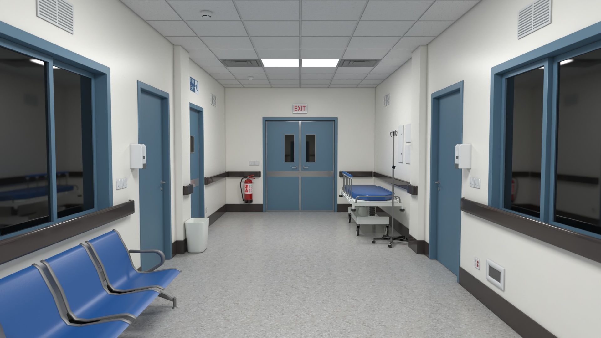 Modular Hospital Corridor Kit Low-poly 3D model_14