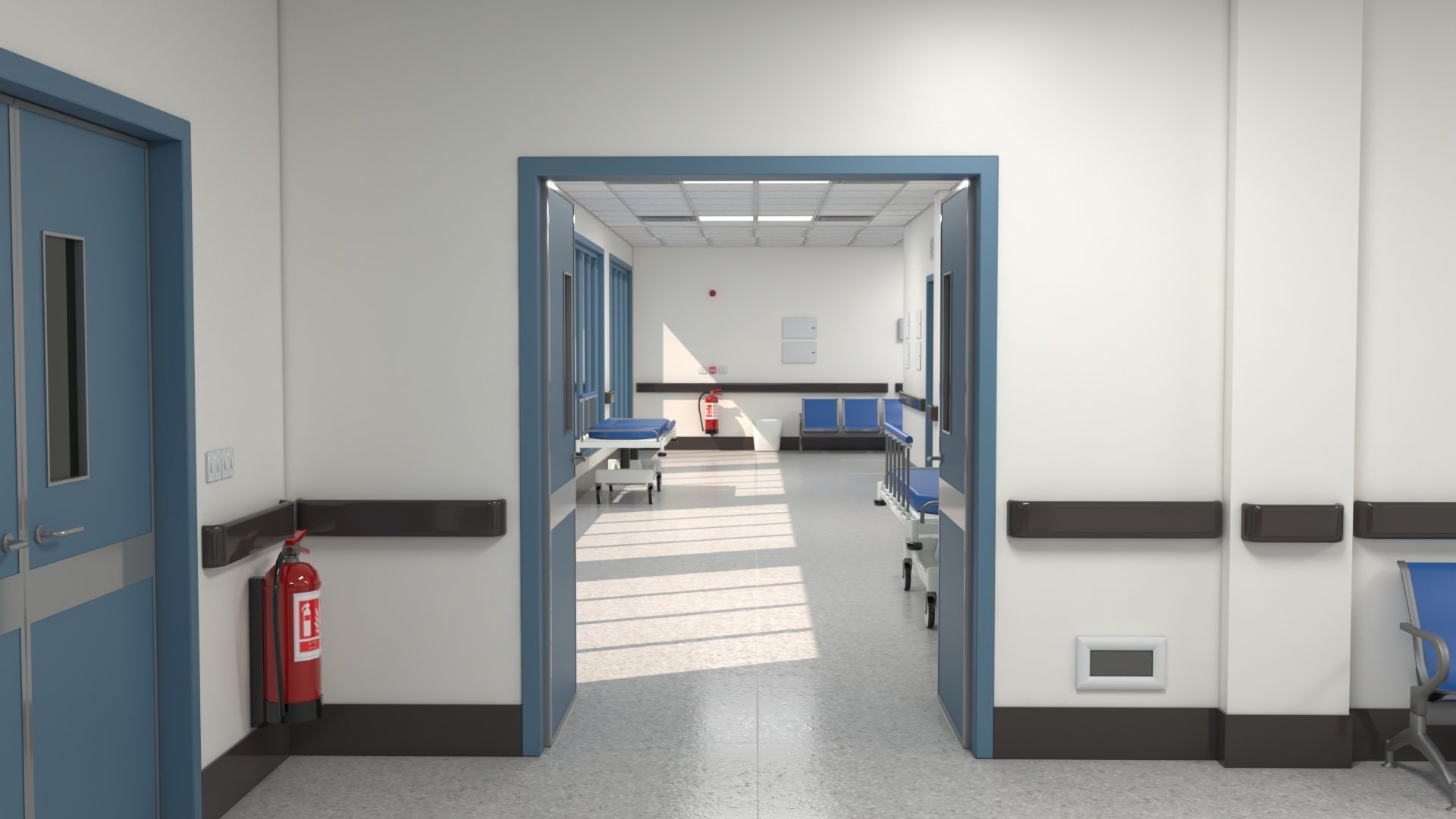 Modular Hospital Corridor Kit Low-poly 3D model_9