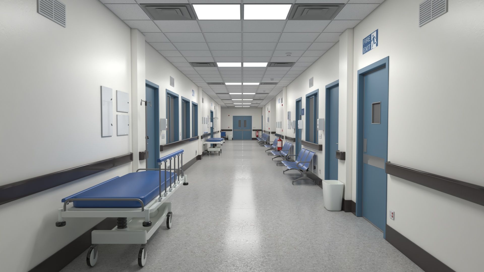 Modular Hospital Corridor Kit Low-poly 3D model_0