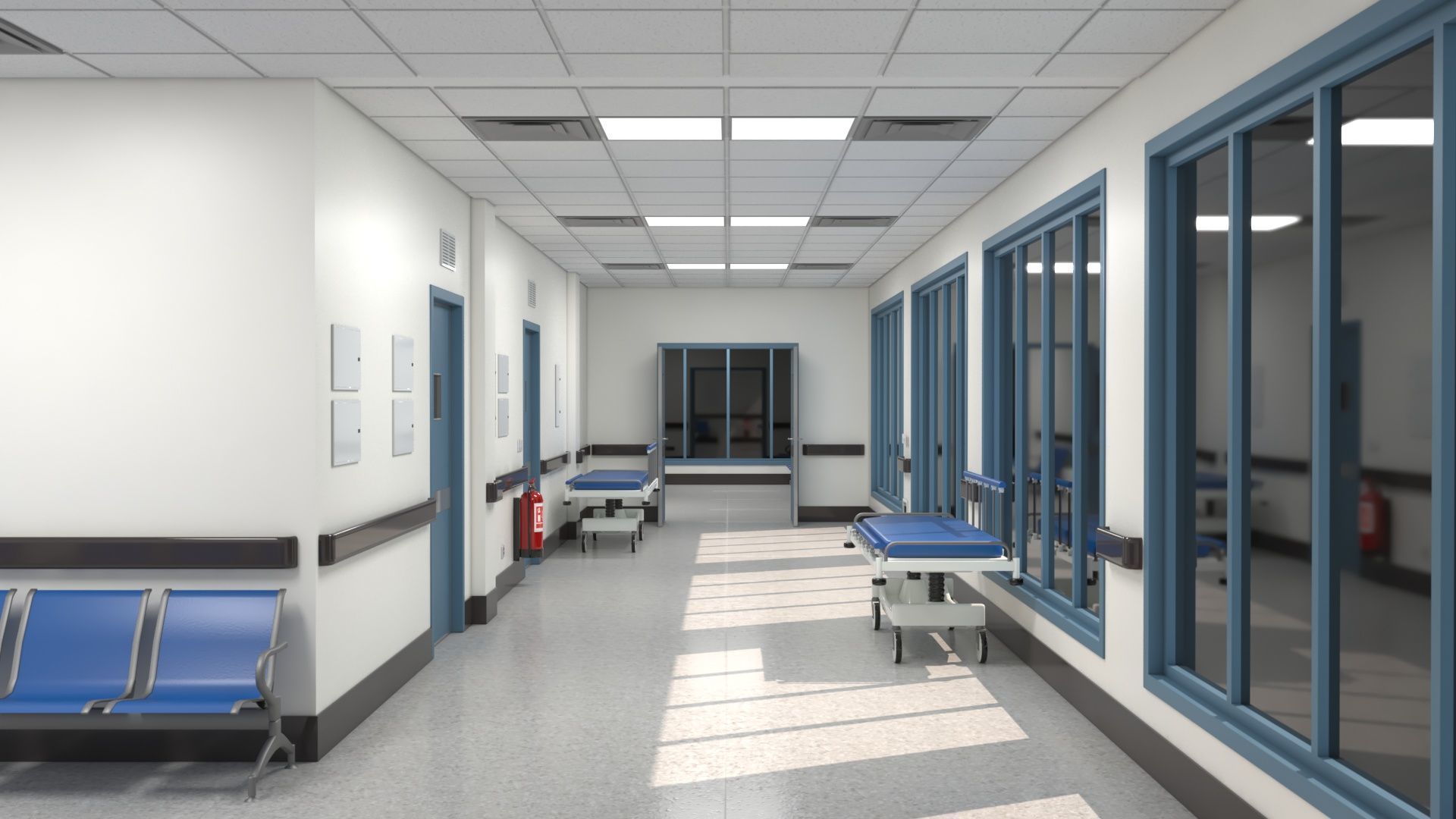 Modular Hospital Corridor Kit Low-poly 3D model_11
