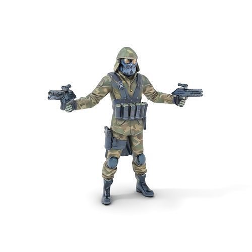 Camouflage Soldier Rigged and Animated Character Model Low-poly 3D model