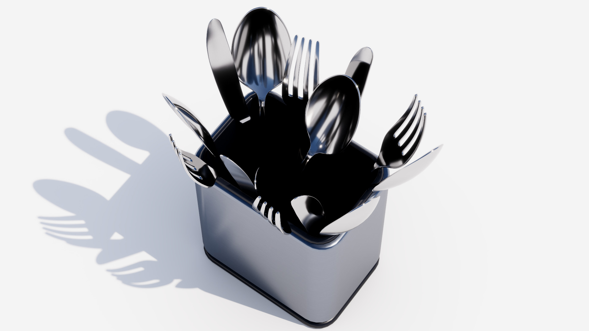 Steel cutlery holder Low-poly 3D model_2