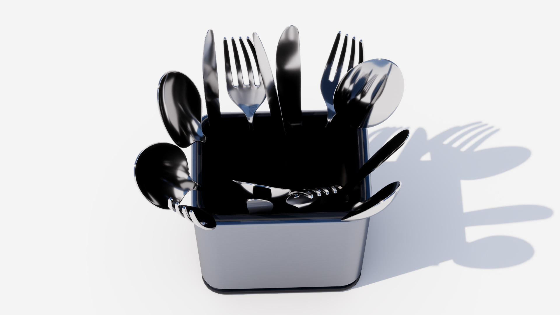 Steel cutlery holder Low-poly 3D model_4