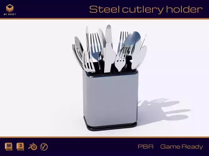 Steel cutlery holder Low-poly 3D model