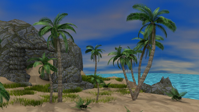 Tropical Island Low-poly 3D model