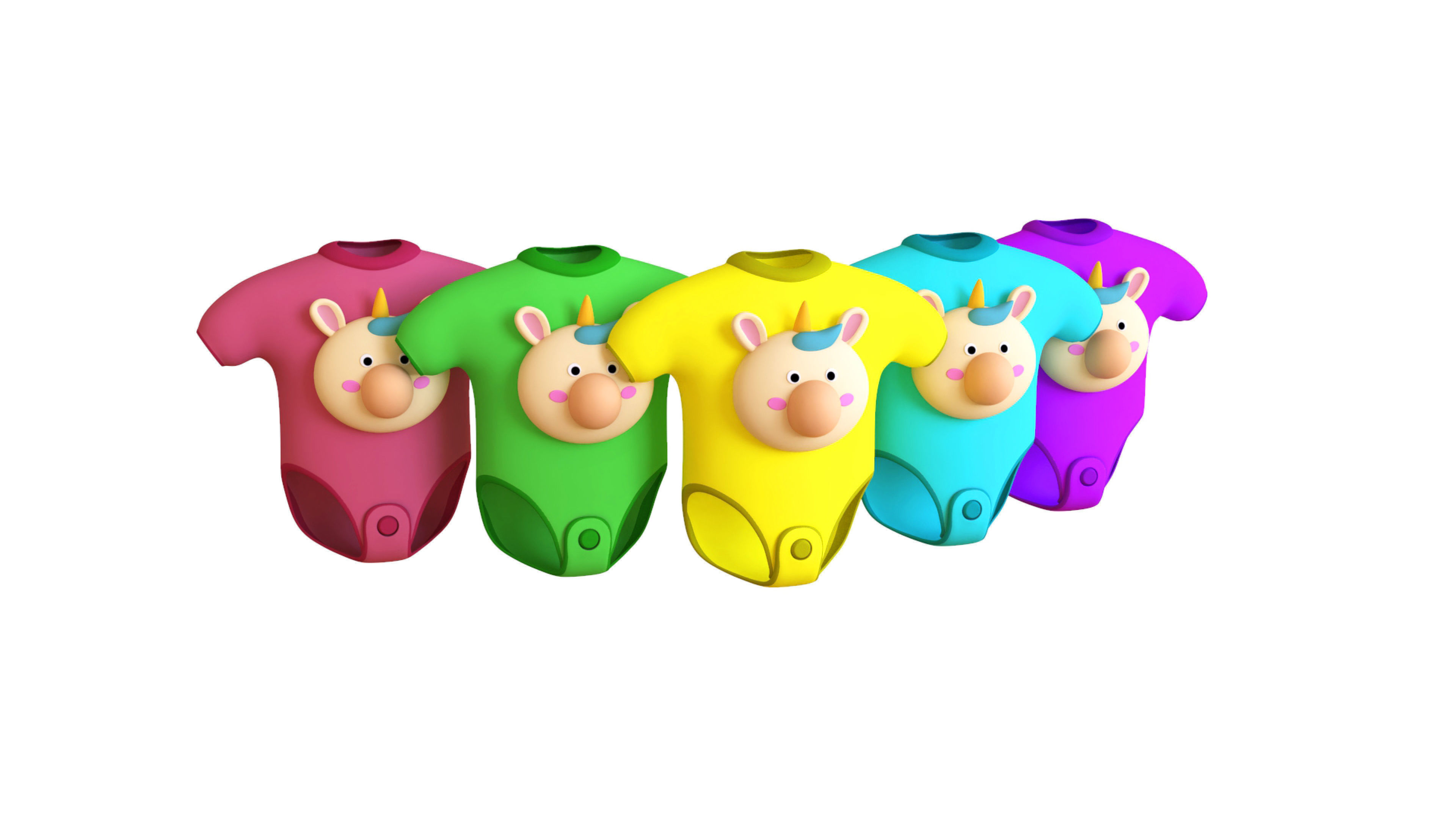 Cute Unicorn Baby Bodysuit 3D Models - Colorful Set Low-poly 3D model_3