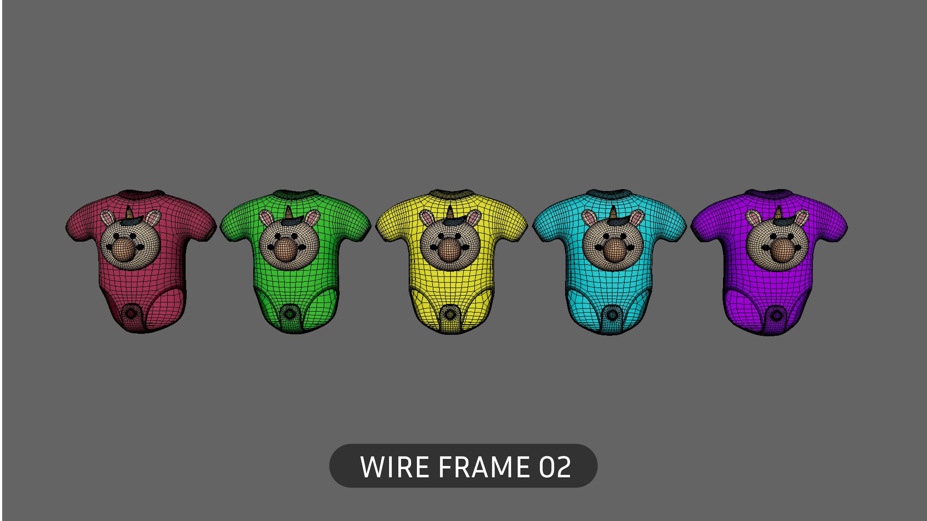 Cute Unicorn Baby Bodysuit 3D Models - Colorful Set Low-poly 3D model_8