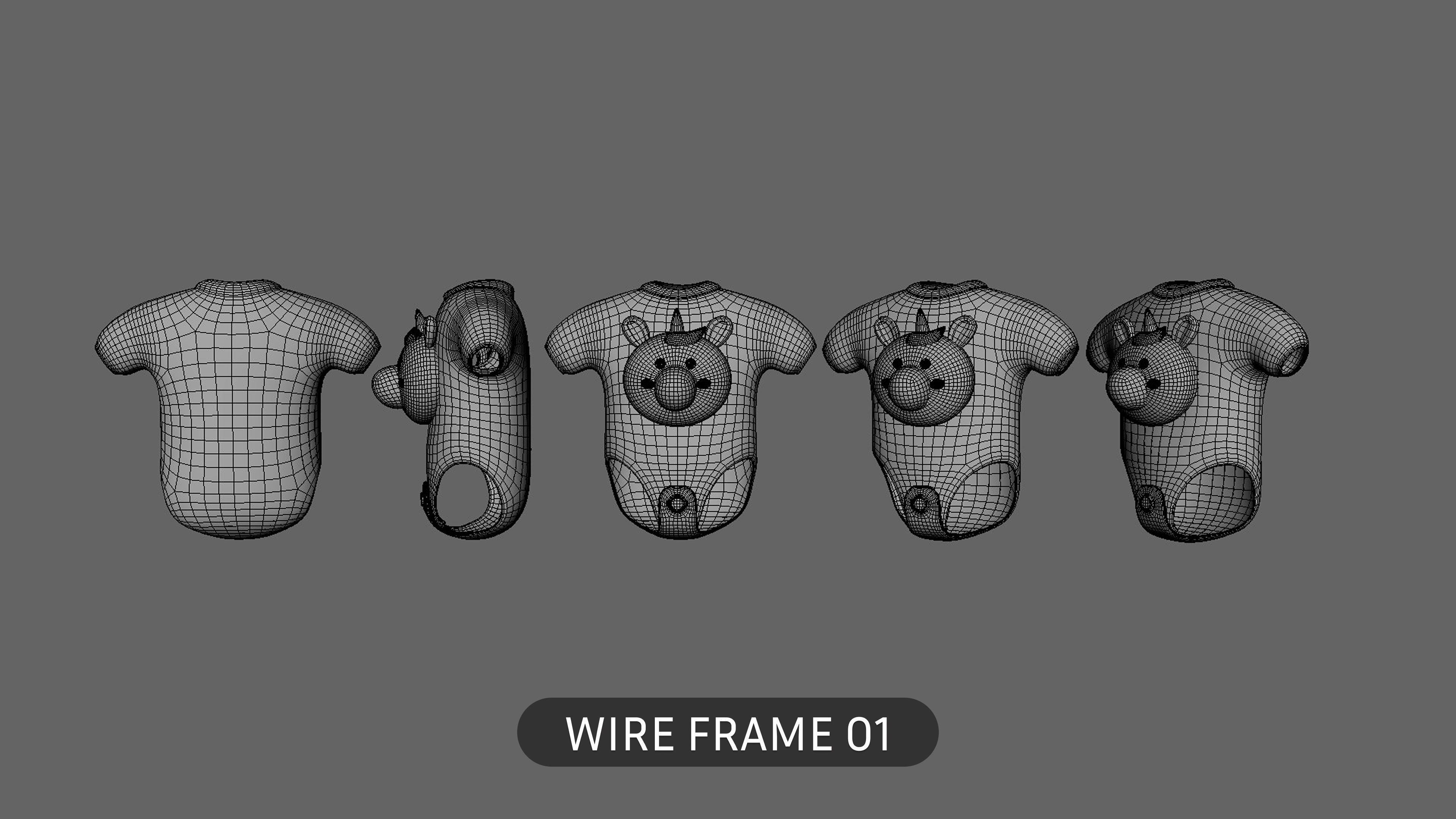 Cute Unicorn Baby Bodysuit 3D Models - Colorful Set Low-poly 3D model_6