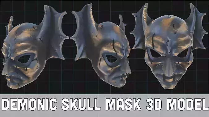 Demonic Skull Mask Fantasy Horror Helmet with Horns