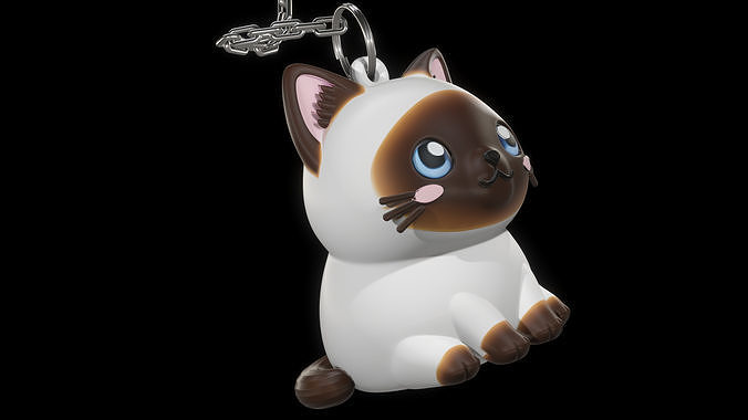 Siamese Cat Keychain Ready to Print Kawaii Style Japanese Anime 3D print model