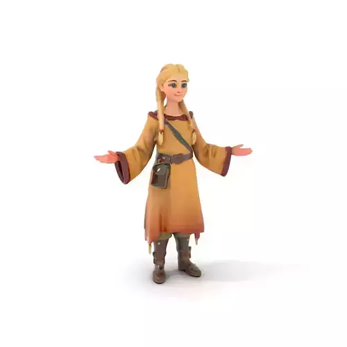 Cute Fantasy Girl in Medieval Outfit Rigged and Animated Low-poly 3D model