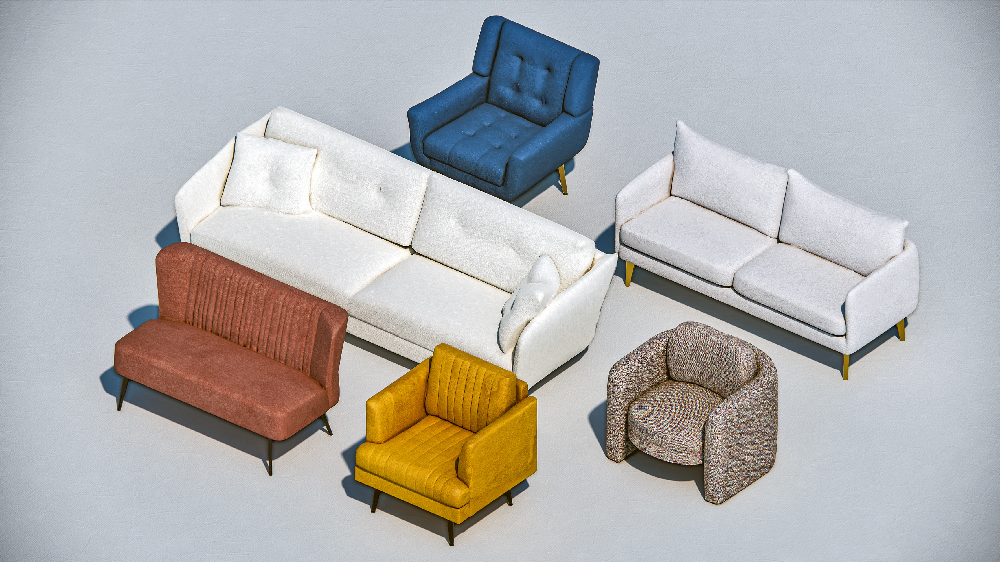 Arm chair and Sofa collection Low-poly 3D model_1