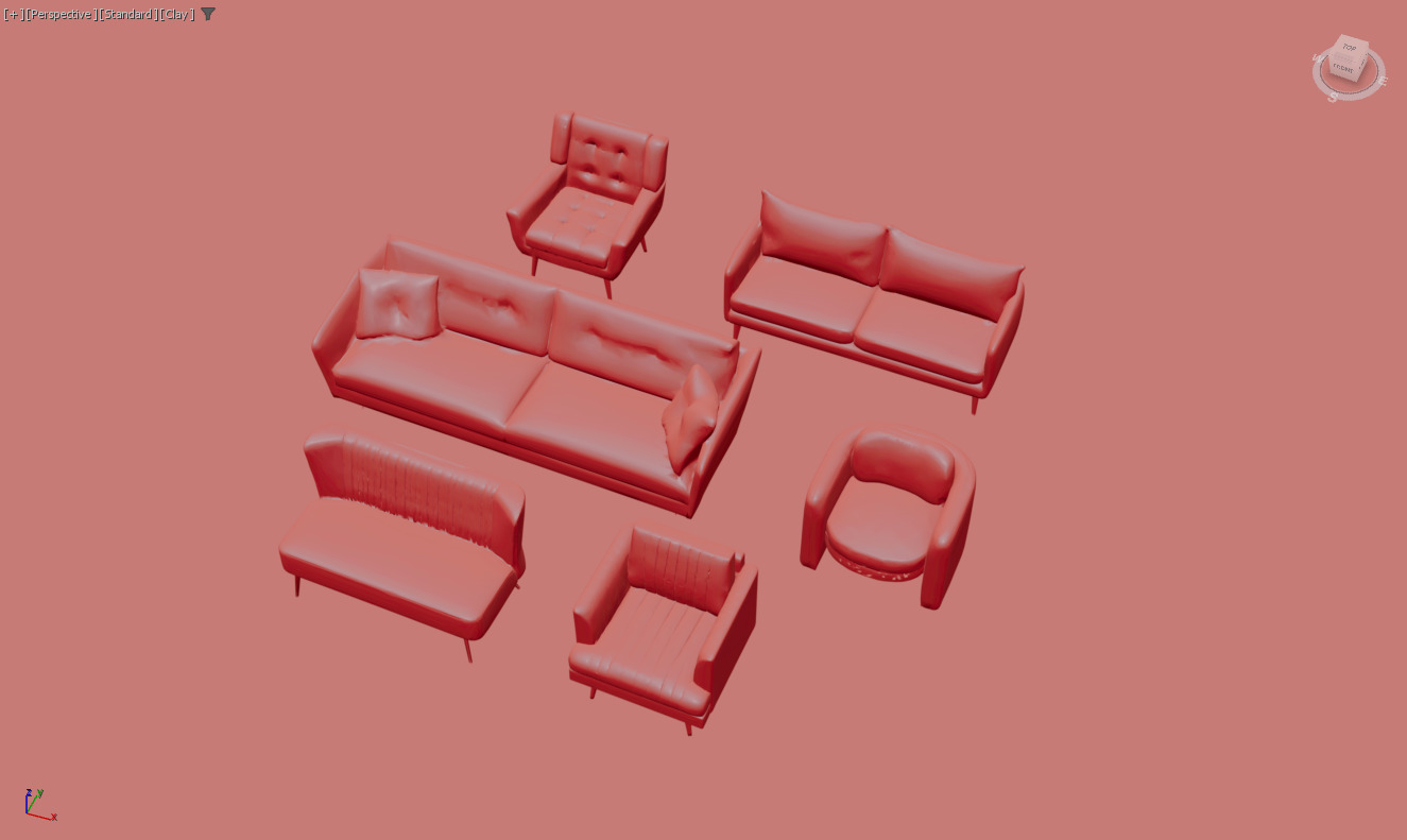 Arm chair and Sofa collection Low-poly 3D model_23