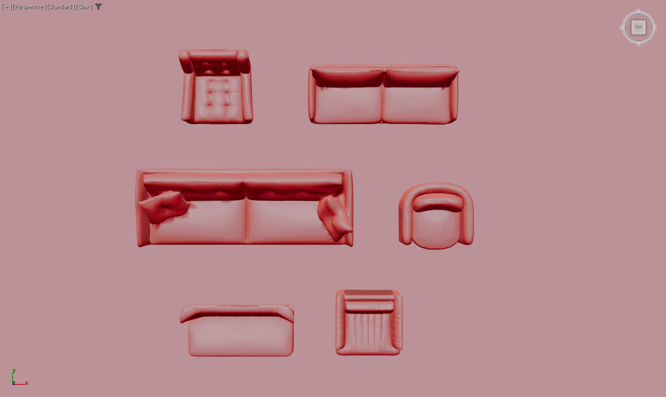 Arm chair and Sofa collection Low-poly 3D model_30