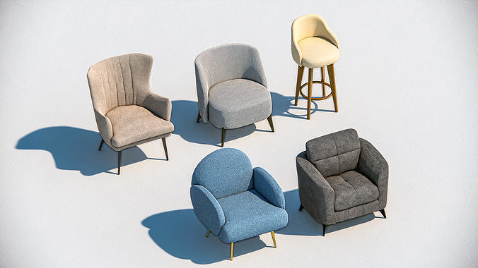 Arm chair and Sofa collection Low-poly 3D model