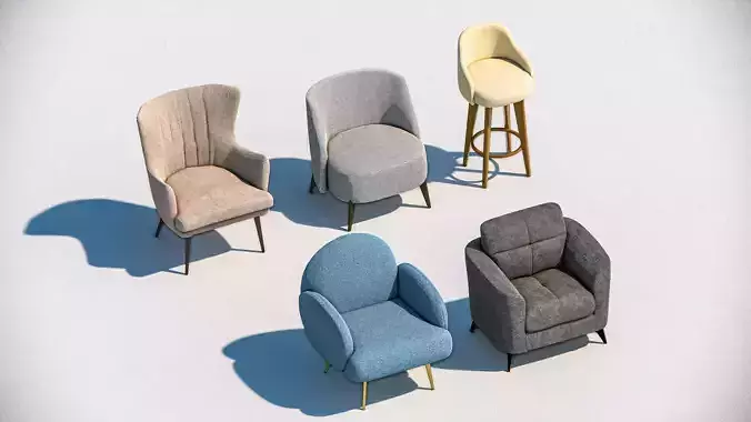 Arm chair and Sofa collection Low-poly 3D model