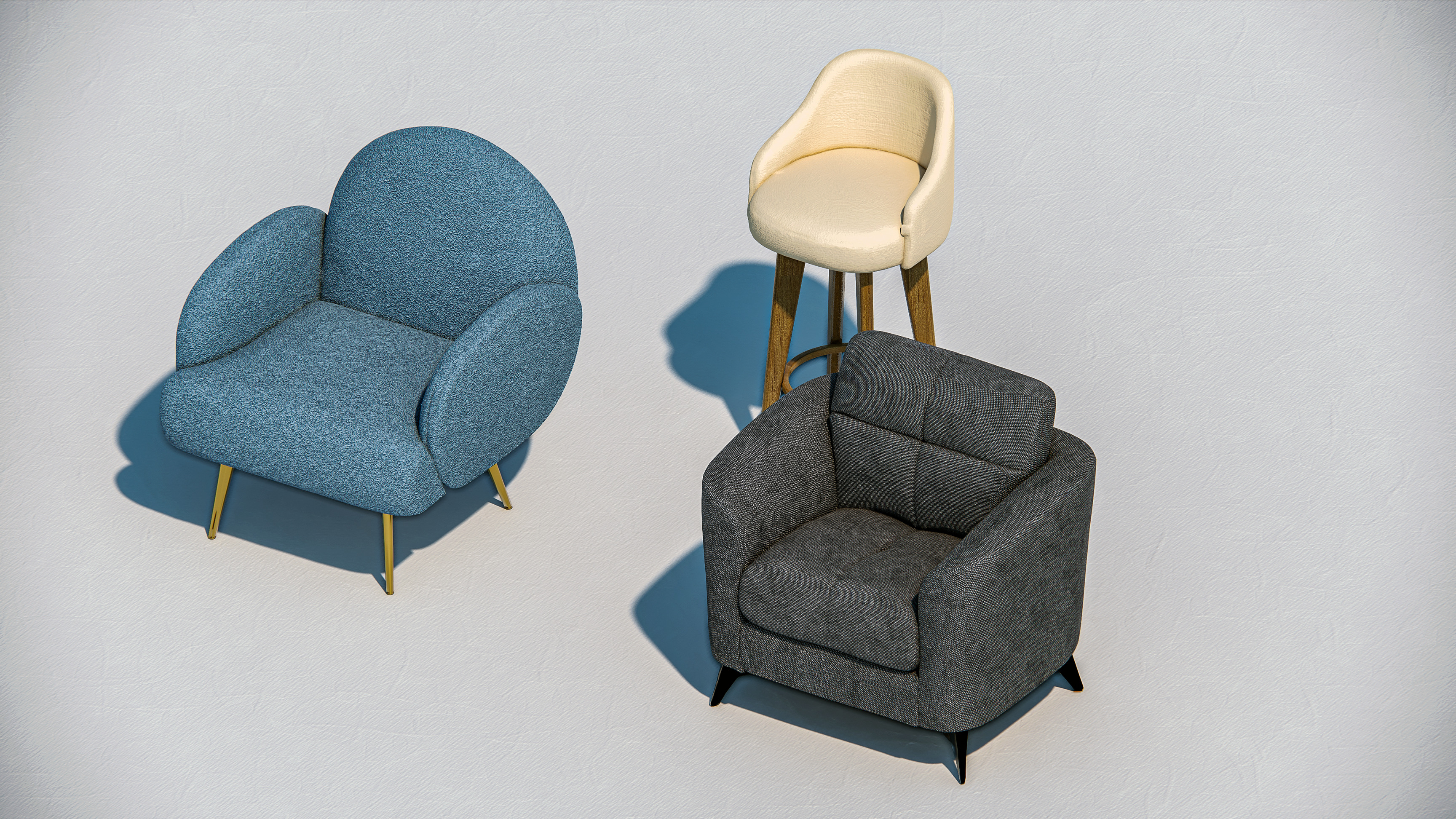 Arm chair and Sofa collection Low-poly 3D model_11