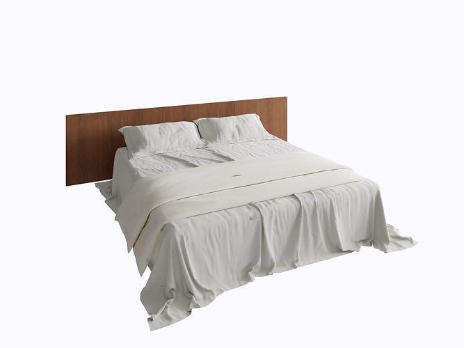 Modern Minimalist Bed with Wooden Headboard 3D model