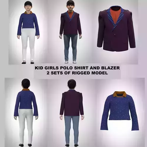 Kid girls Polo tshirt and blazer 2 sets of Model Low-poly 3D model Kid girls Polo tshirt and blazer 2 sets of Model Low-poly 3D model
