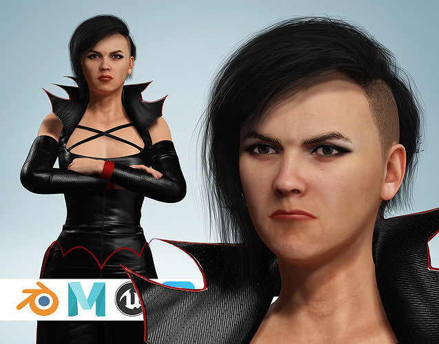 Dark Leather Sorceress Character Realistic Dark  Evil Low-poly 3D model