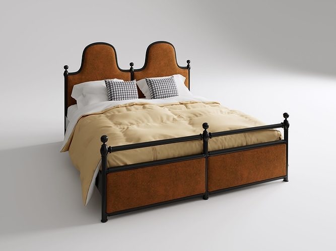 Vintage Industrial - Style Iron - framed Upholstered Bed 3D model