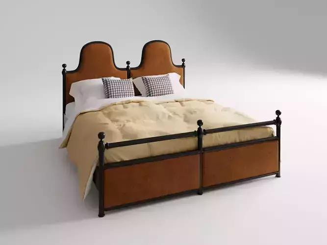 Vintage Industrial - Style Iron - framed Upholstered Bed