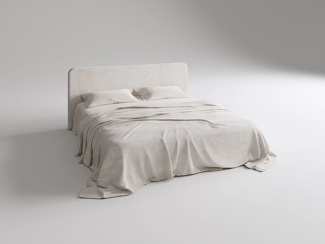 Minimalist Cream - Style Fabric Bed 3D model