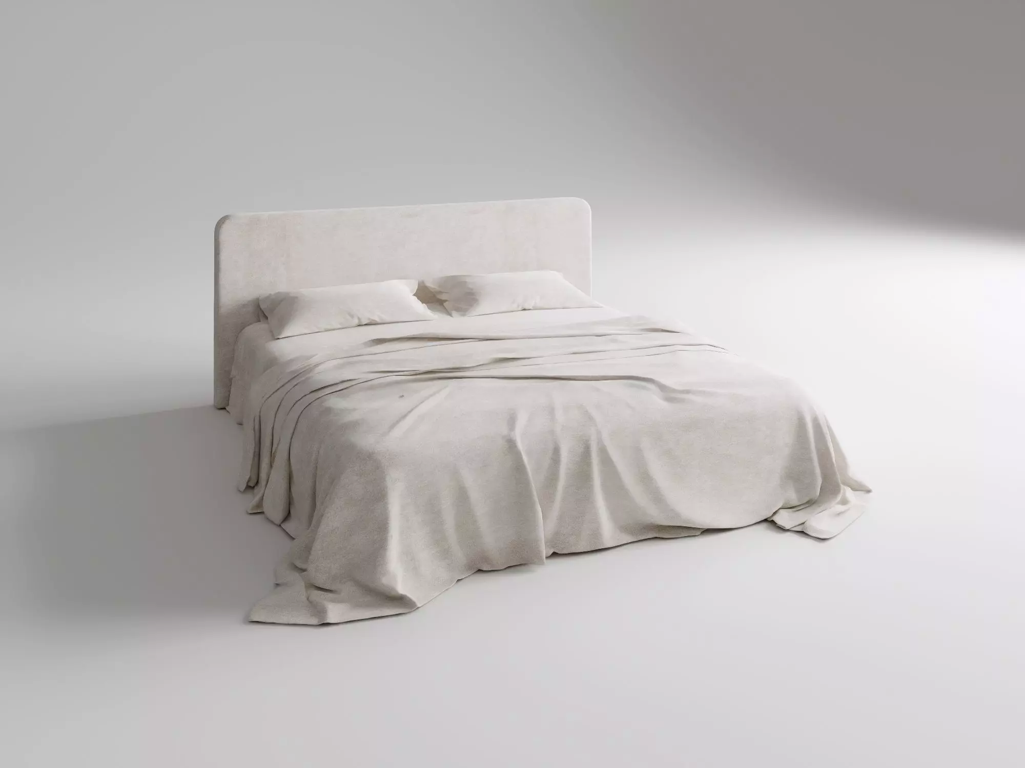 Minimalist Cream - Style Fabric Bed 3D model_0