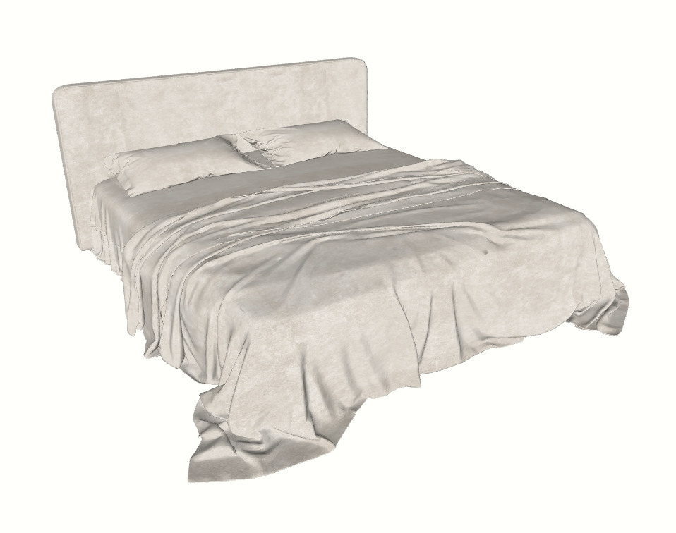 Minimalist Cream - Style Fabric Bed 3D model_1