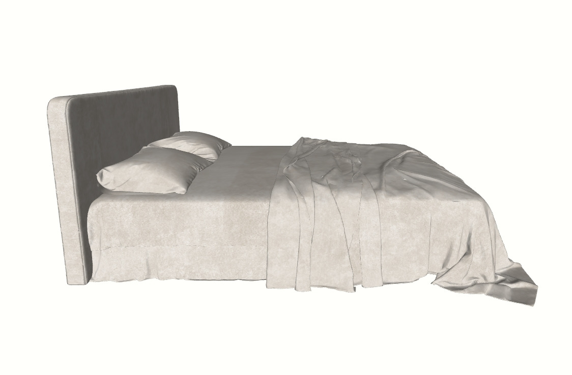 Minimalist Cream - Style Fabric Bed 3D model_2