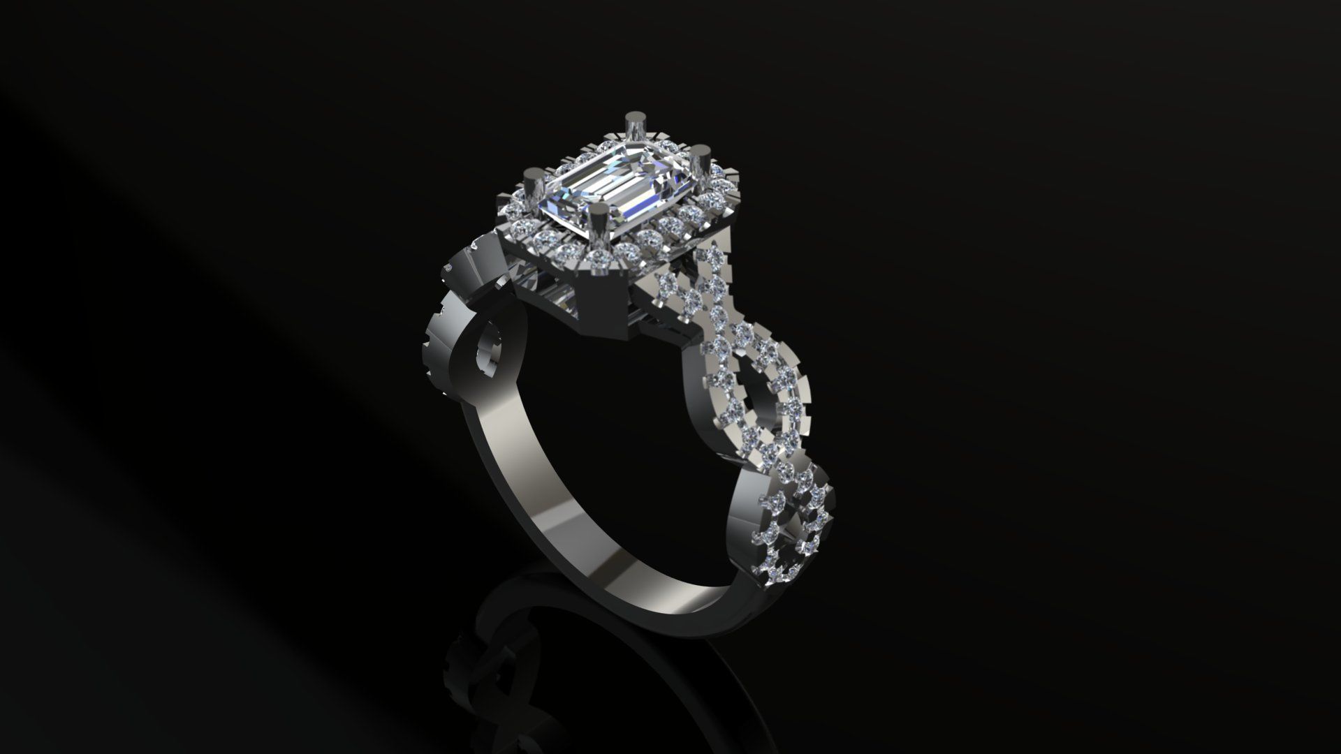 Elegant Twisted Shank Engagement Ring with Emerald 3D print model_4
