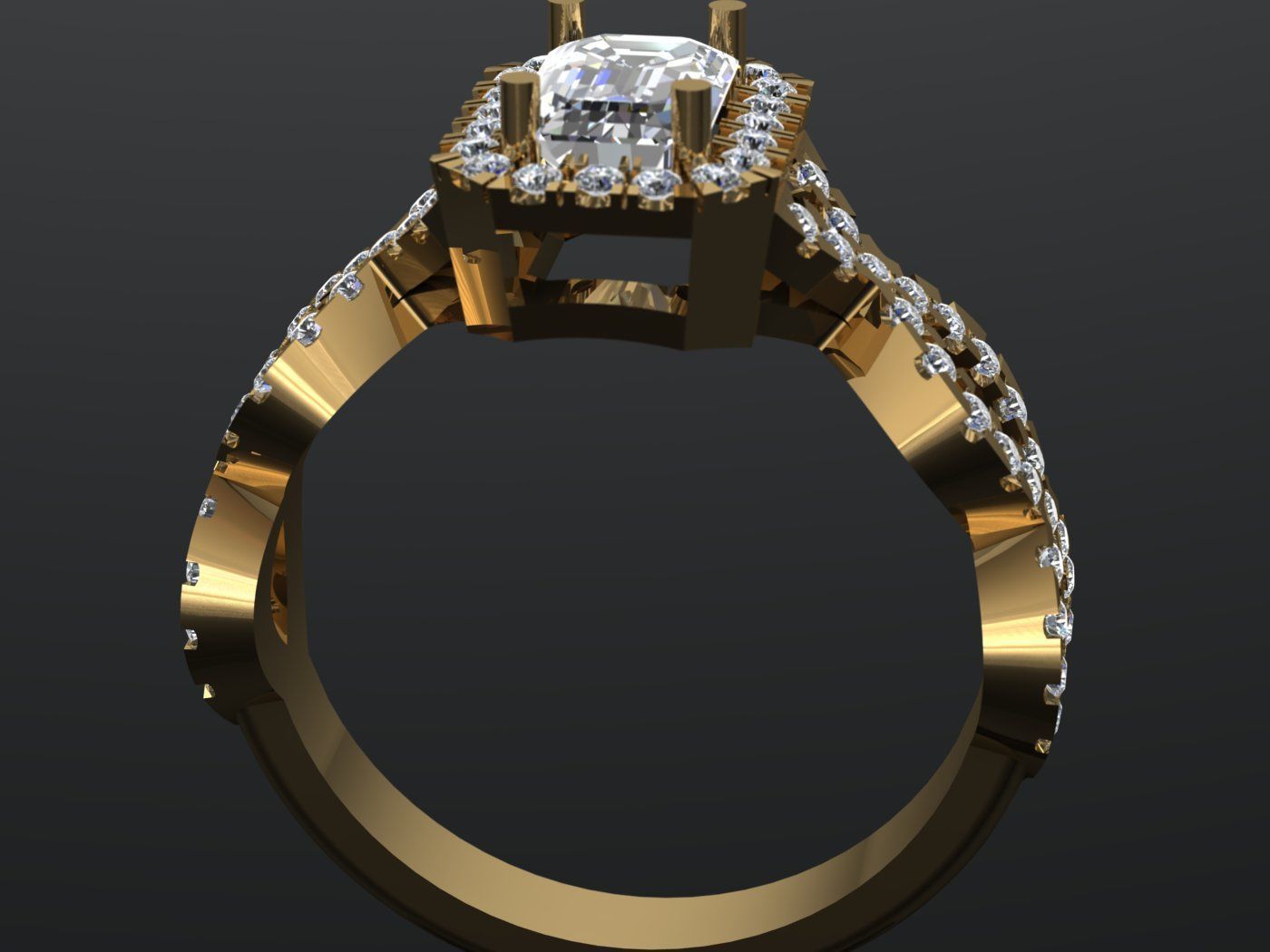 Elegant Twisted Shank Engagement Ring with Emerald 3D print model_8