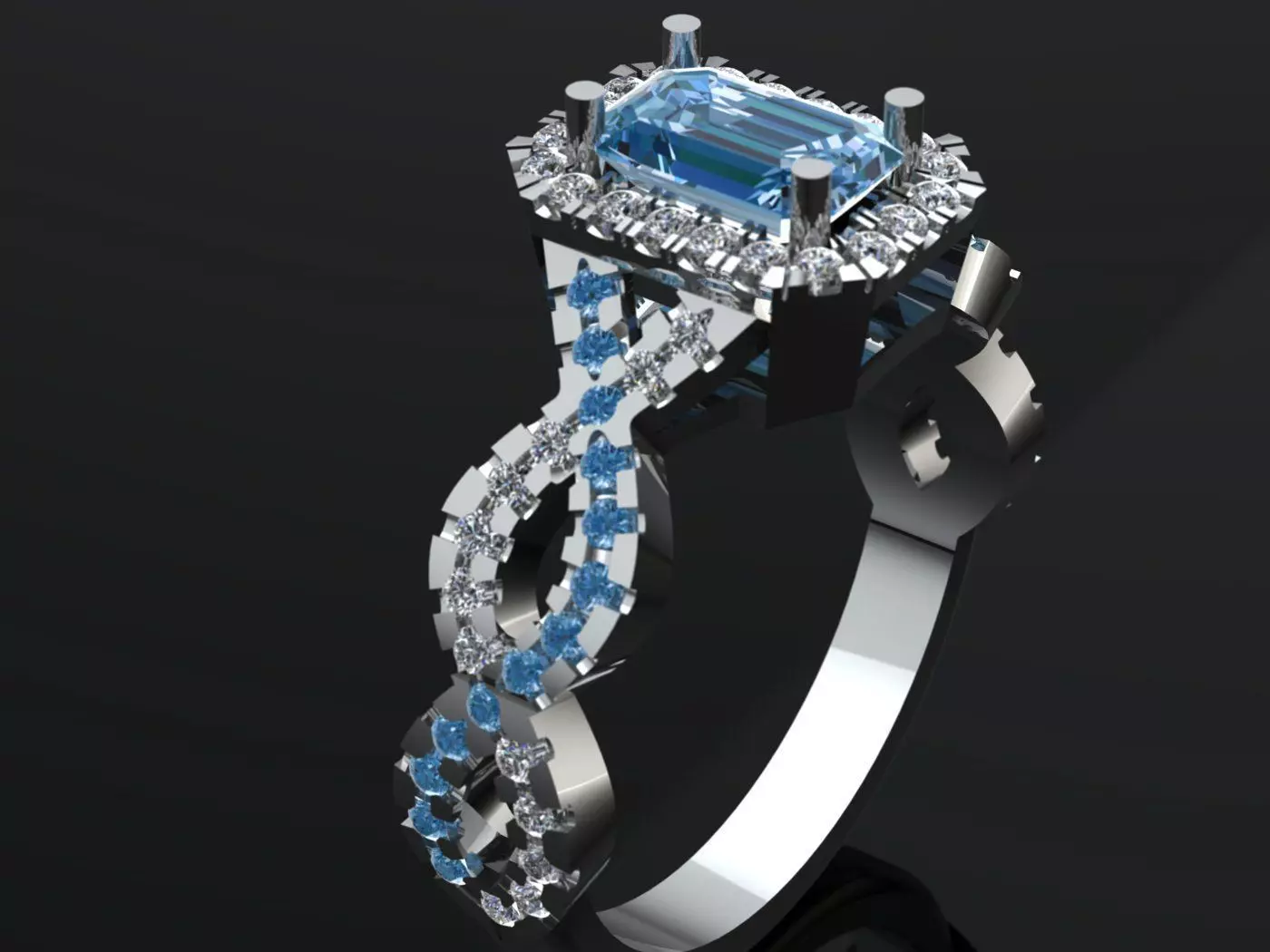 Elegant Twisted Shank Engagement Ring with Emerald 3D print model_0